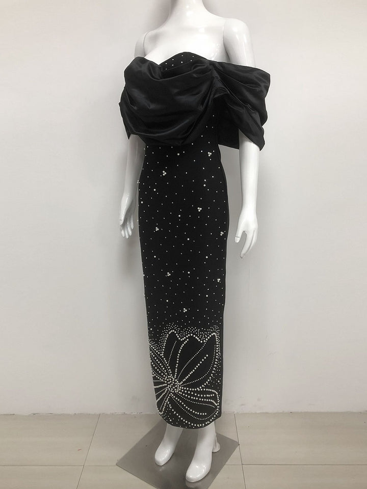 Sheath/Column Off-the-Shoulder Sleeveless Evening Dresses with Crystals & Ruffles