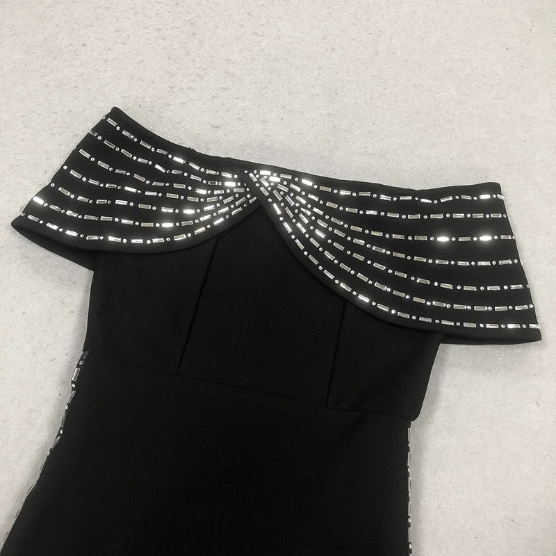 Sheath/Column Off-the-Shoulder Ankle Length Ruffled Evening Dresses with Rhinestones