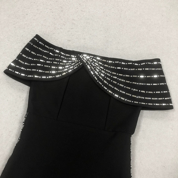 Sheath/Column Off-the-Shoulder Ankle Length Ruffled Evening Dresses with Rhinestones