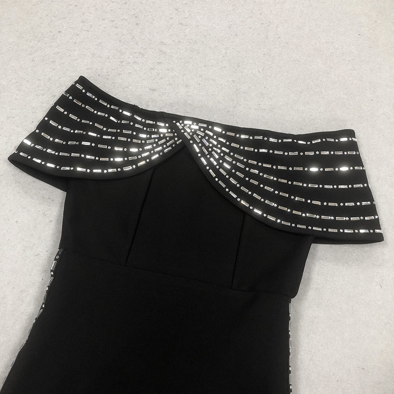 Sheath/Column Off-the-Shoulder Ankle Length Ruffled Evening Dresses with Rhinestones