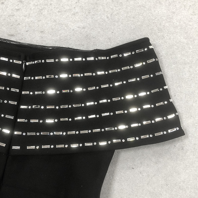 Sheath/Column Off-the-Shoulder Ankle Length Ruffled Evening Dresses with Rhinestones