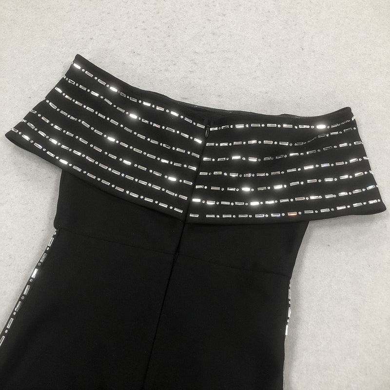 Sheath/Column Off-the-Shoulder Ankle Length Ruffled Evening Dresses with Rhinestones