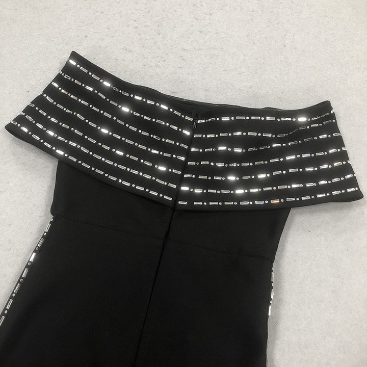 Sheath/Column Off-the-Shoulder Ankle Length Ruffled Evening Dresses with Rhinestones