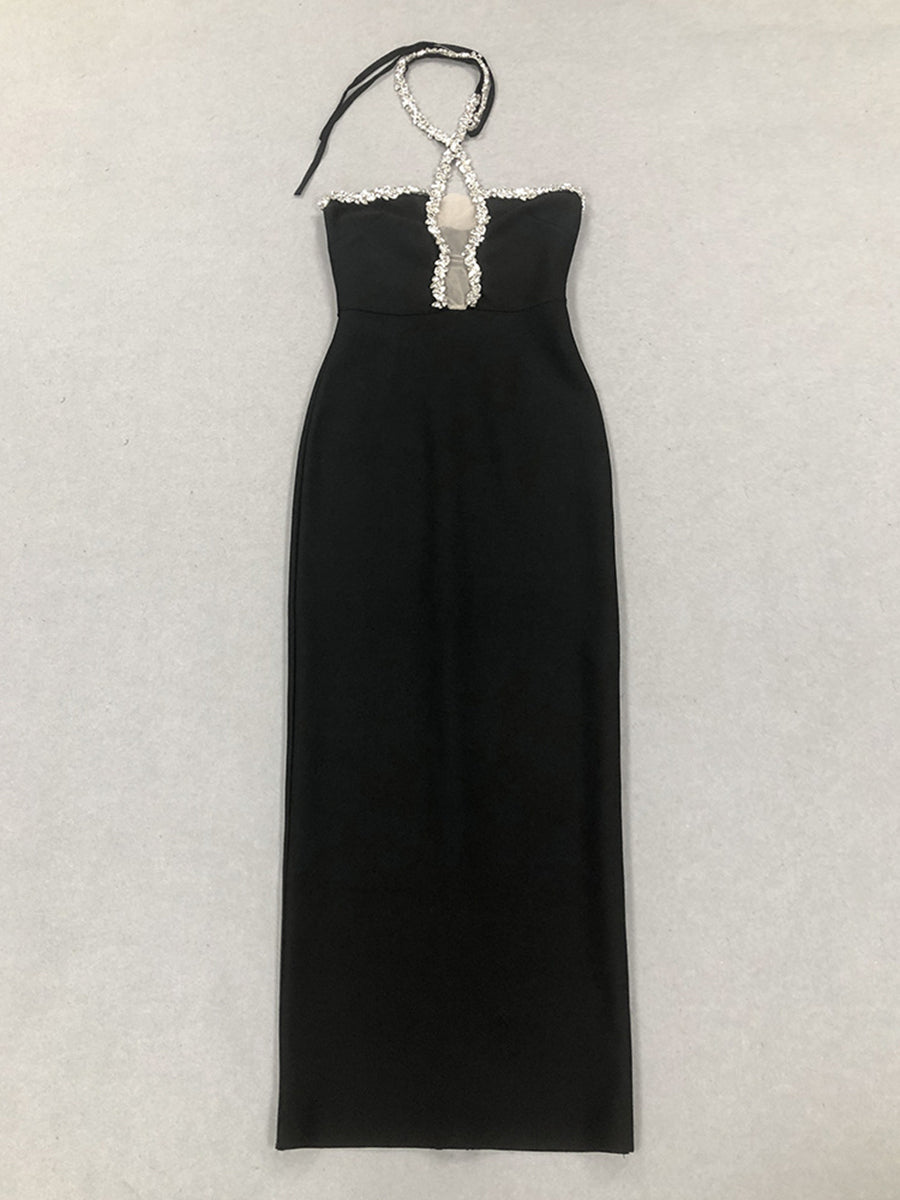 Trumpet/Mermaid Halter Sleeveless Rhinestone Long Elegant Evening Dresses with Cut-out