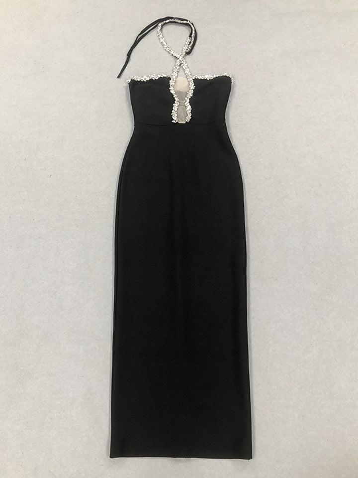 Trumpet/Mermaid Halter Sleeveless Rhinestone Long Elegant Evening Dresses with Cut-out