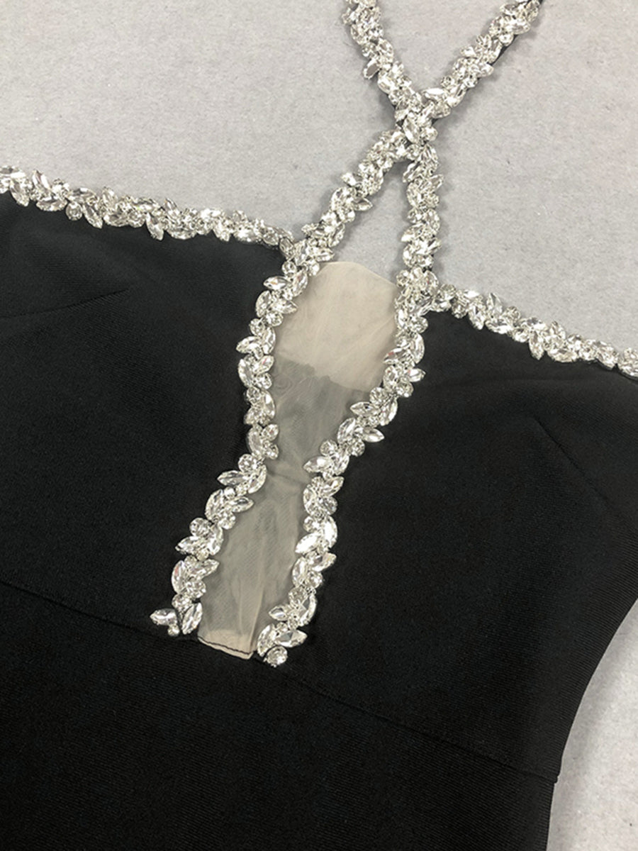 Trumpet/Mermaid Halter Sleeveless Rhinestone Long Elegant Evening Dresses with Cut-out