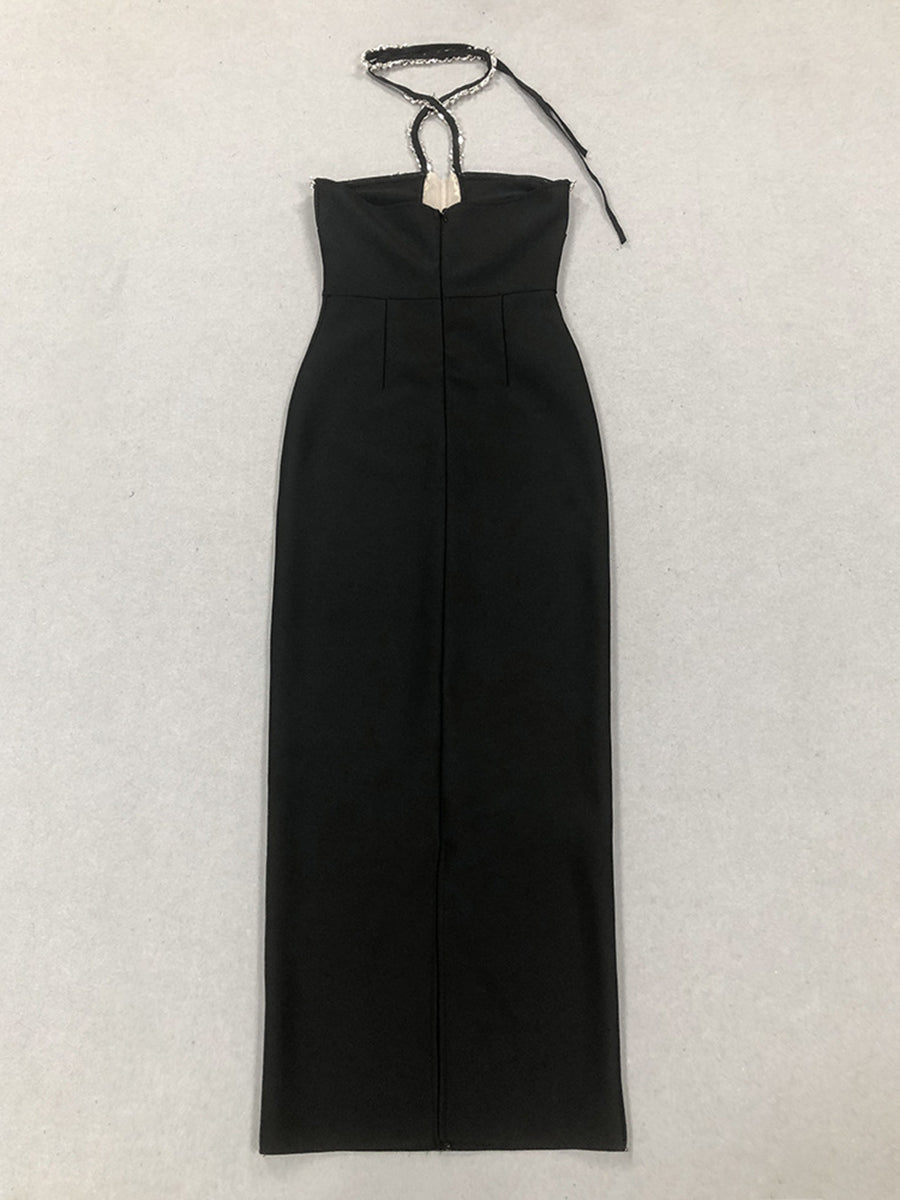 Trumpet/Mermaid Halter Sleeveless Rhinestone Long Elegant Evening Dresses with Cut-out