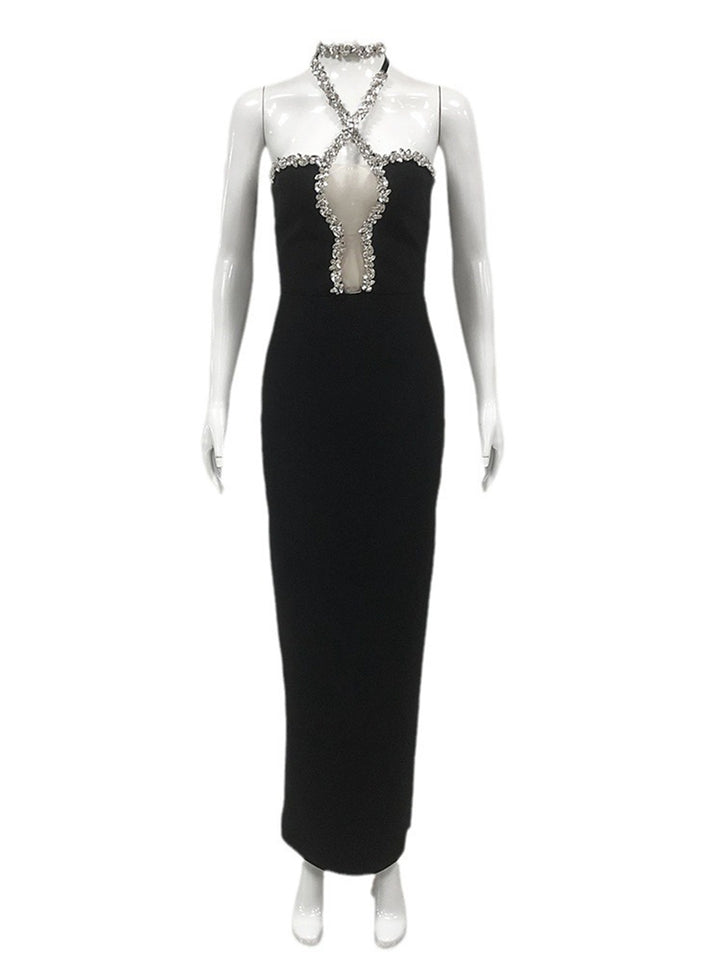 Trumpet/Mermaid Halter Sleeveless Rhinestone Long Elegant Evening Dresses with Cut-out