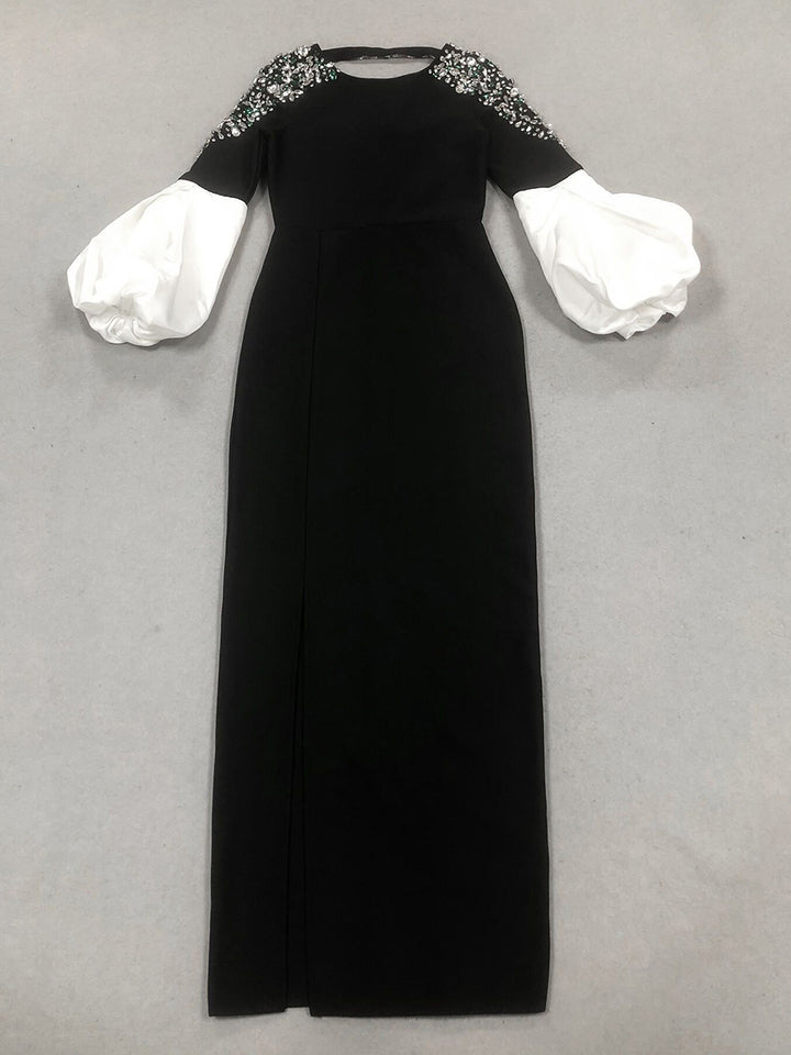 Sheath/Column Boat Neck Long Sleeves Elegant Evening Dresses with Rhinestones & Ruffles
