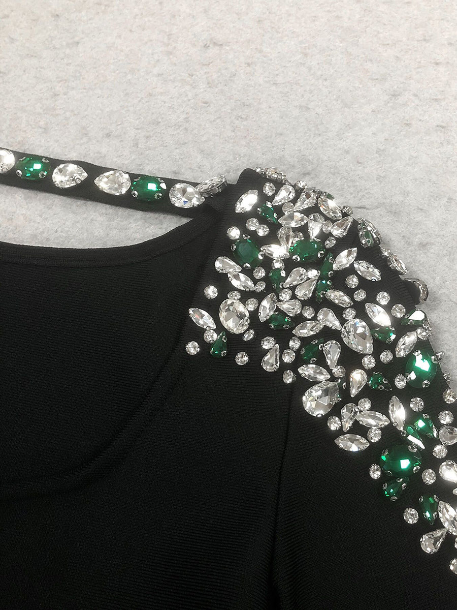 Sheath/Column Boat Neck Long Sleeves Elegant Evening Dresses with Rhinestones & Ruffles