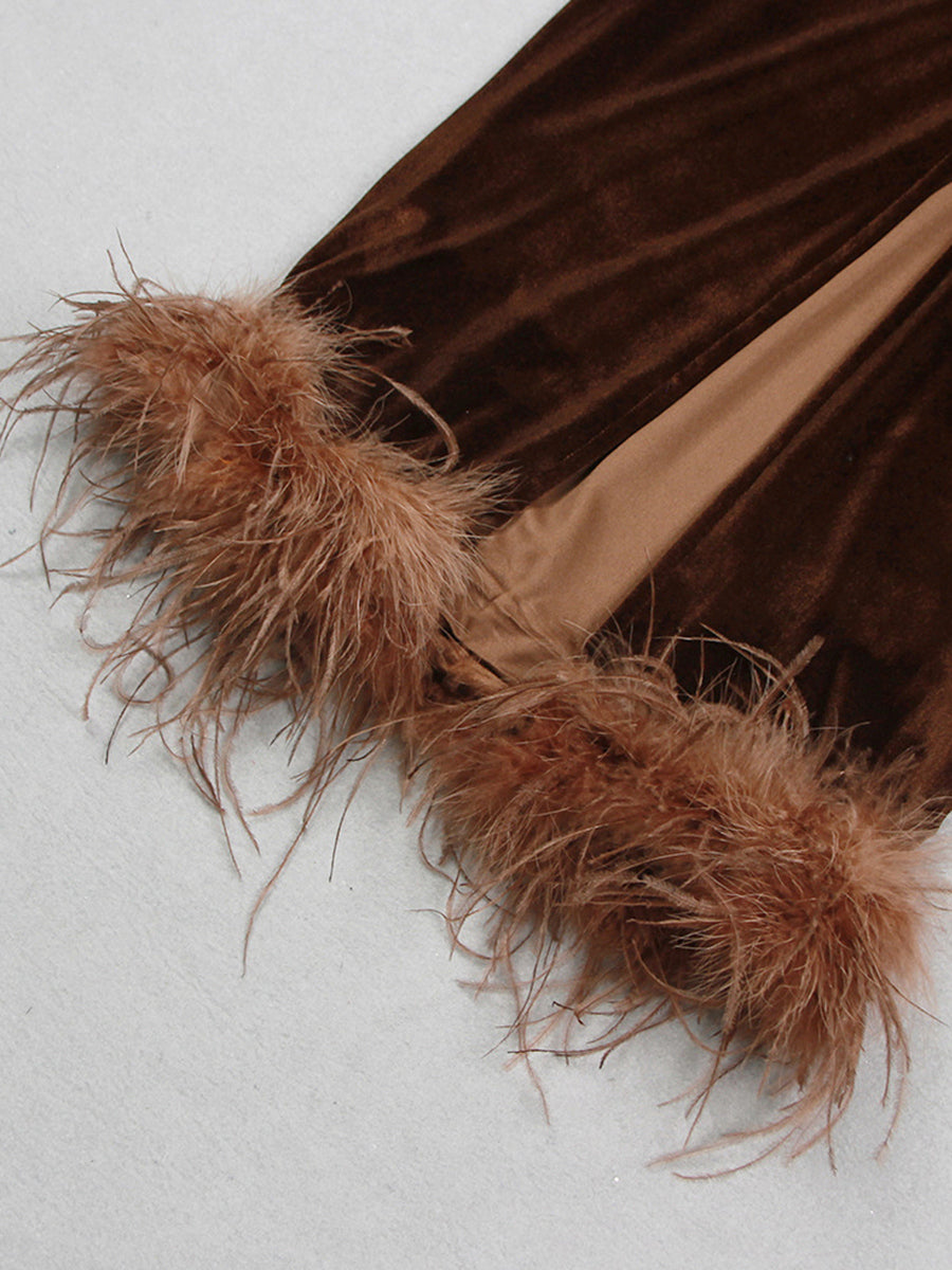 Sheath/Column Strapless Ankle-Length Elegant Evening Dresses with Feather