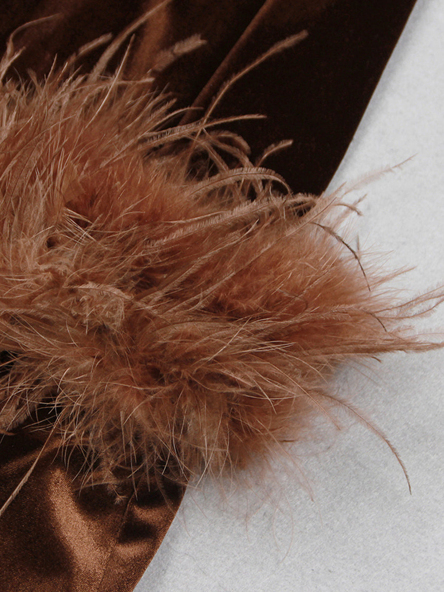 Sheath/Column Strapless Ankle-Length Elegant Evening Dresses with Feather