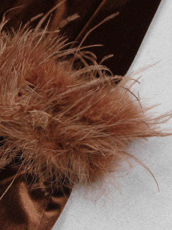 Sheath/Column Strapless Ankle-Length Elegant Evening Dresses with Feather