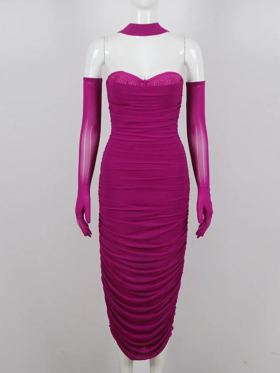 Sheath/Column Sweetheart Sleeveless Ruched Evening Dresses with Rhinestones