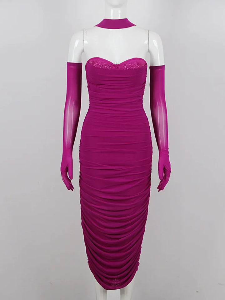 Sheath/Column Sweetheart Sleeveless Ruched Evening Dresses with Rhinestones