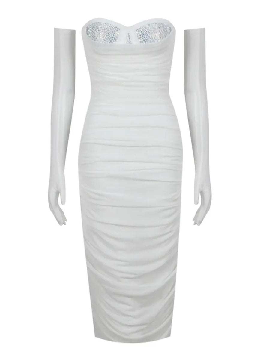 Sheath/Column Sweetheart Sleeveless Ruched Evening Dresses with Rhinestones