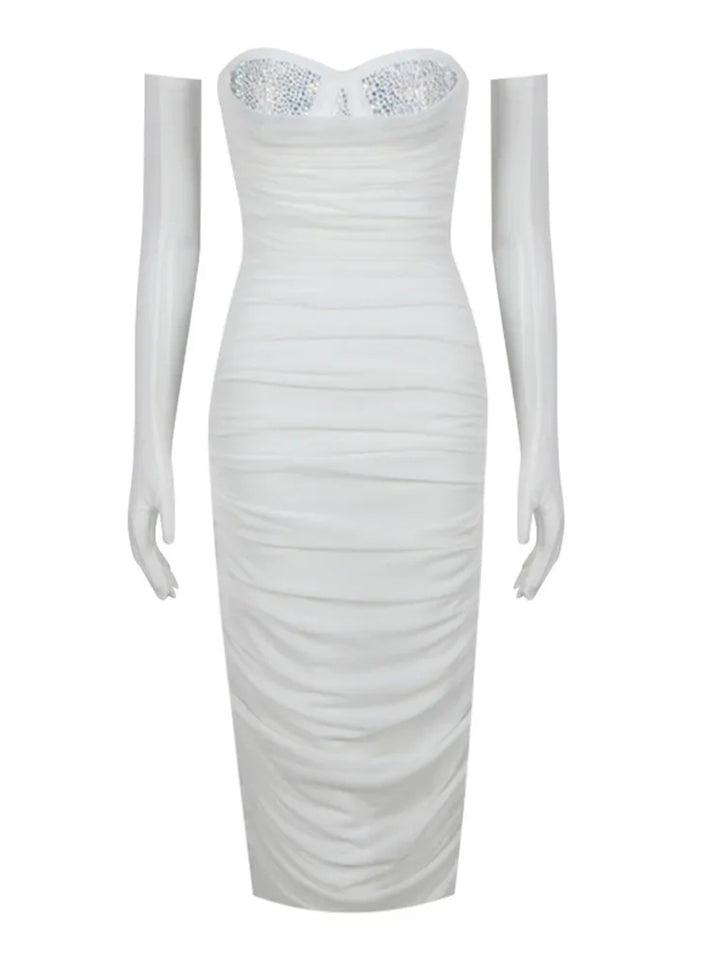 Sheath/Column Sweetheart Sleeveless Ruched Evening Dresses with Rhinestones