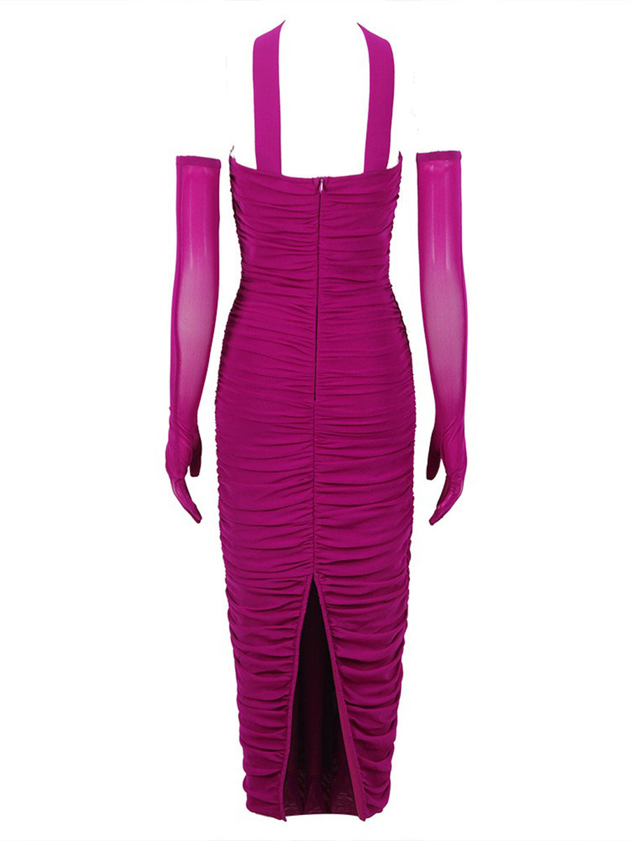 Sheath/Column Sweetheart Sleeveless Ruched Evening Dresses with Rhinestones