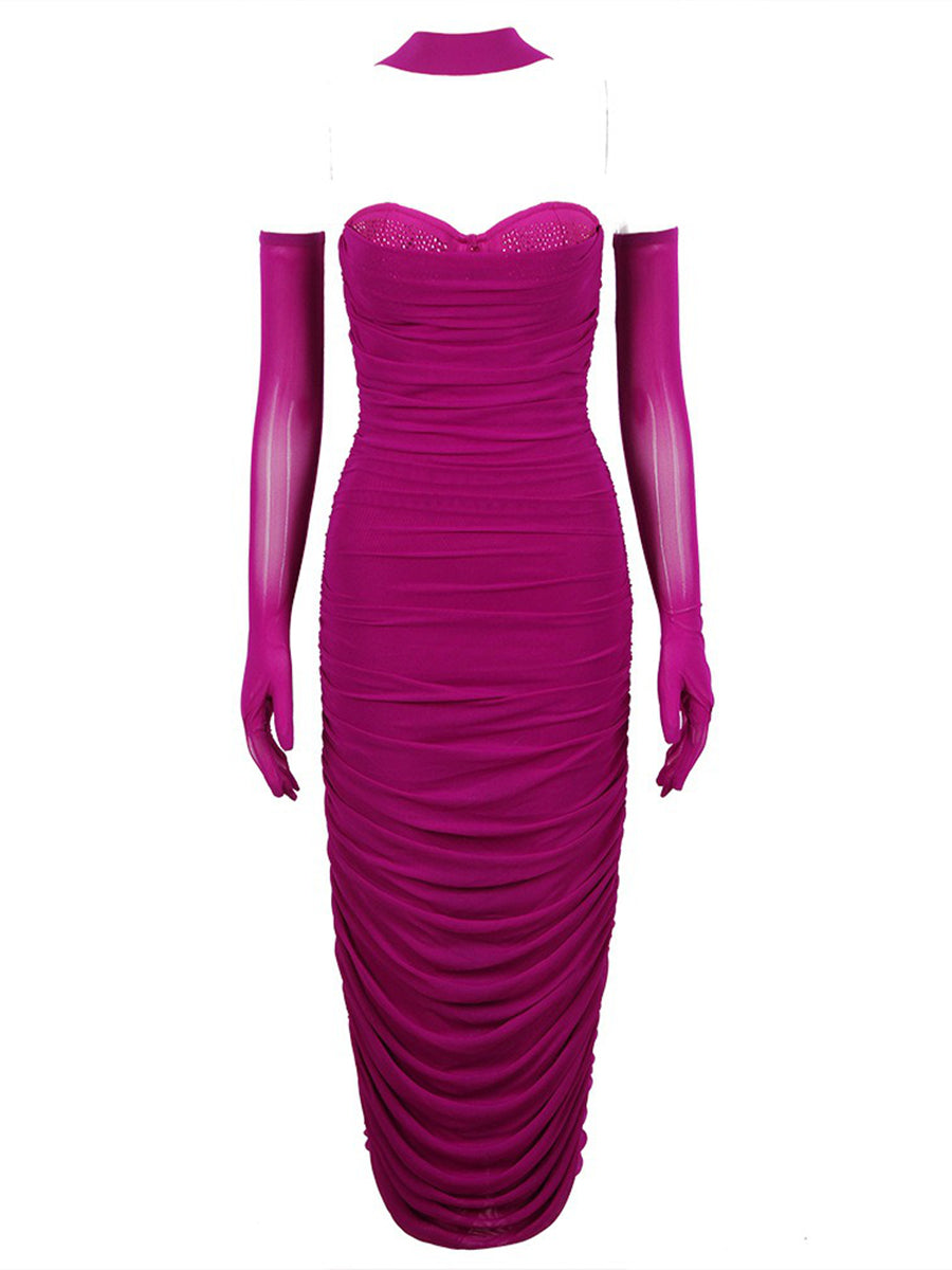 Sheath/Column Sweetheart Sleeveless Ruched Evening Dresses with Rhinestones