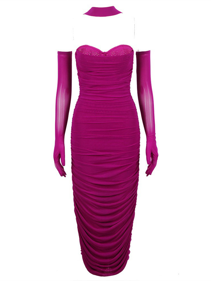Sheath/Column Sweetheart Sleeveless Ruched Evening Dresses with Rhinestones