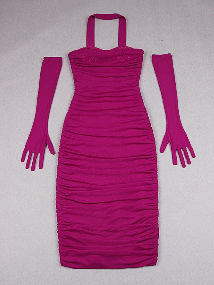 Sheath/Column Sweetheart Sleeveless Ruched Evening Dresses with Rhinestones