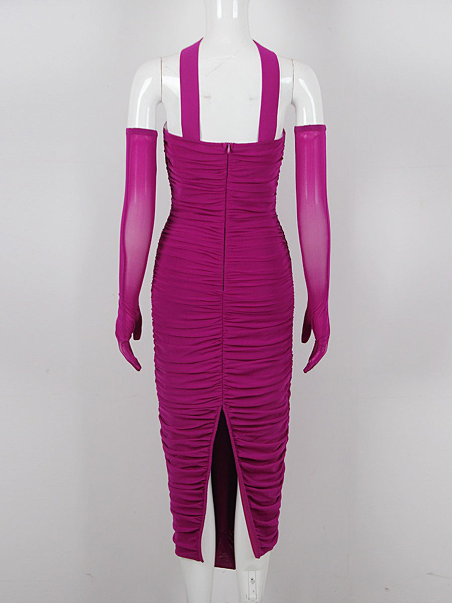 Sheath/Column Sweetheart Sleeveless Ruched Evening Dresses with Rhinestones