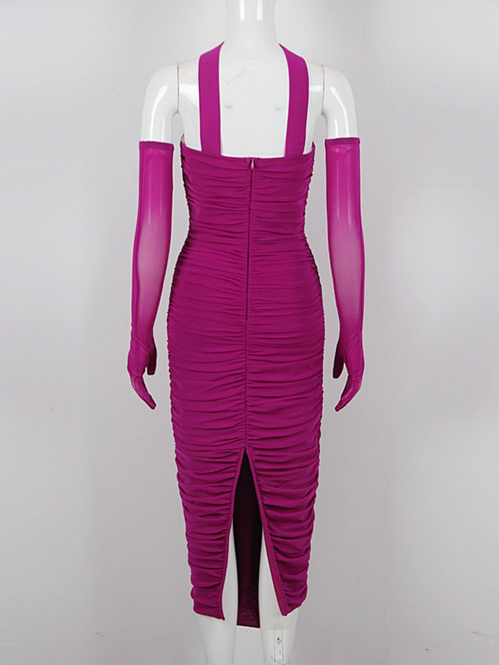 Sheath/Column Sweetheart Sleeveless Ruched Evening Dresses with Rhinestones