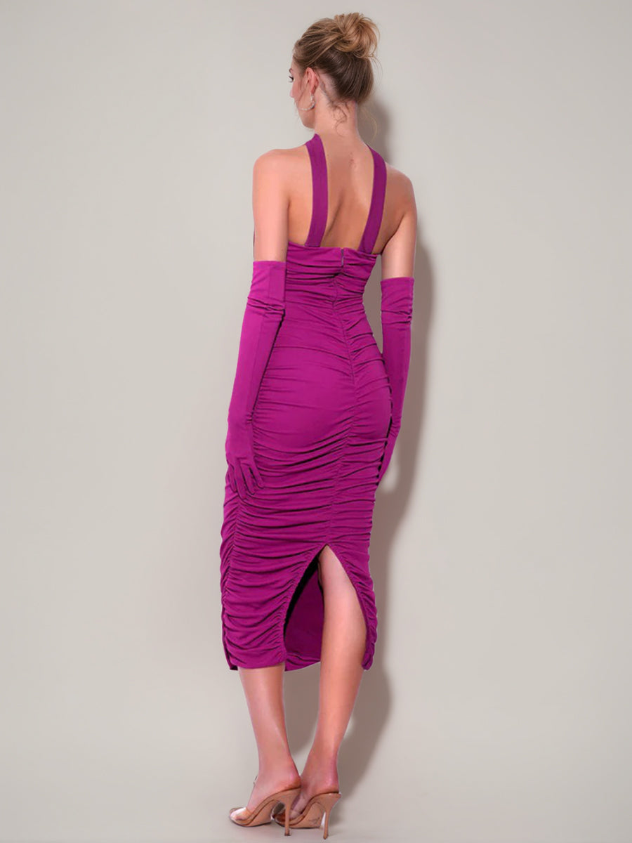 Sheath/Column Sweetheart Sleeveless Ruched Evening Dresses with Rhinestones