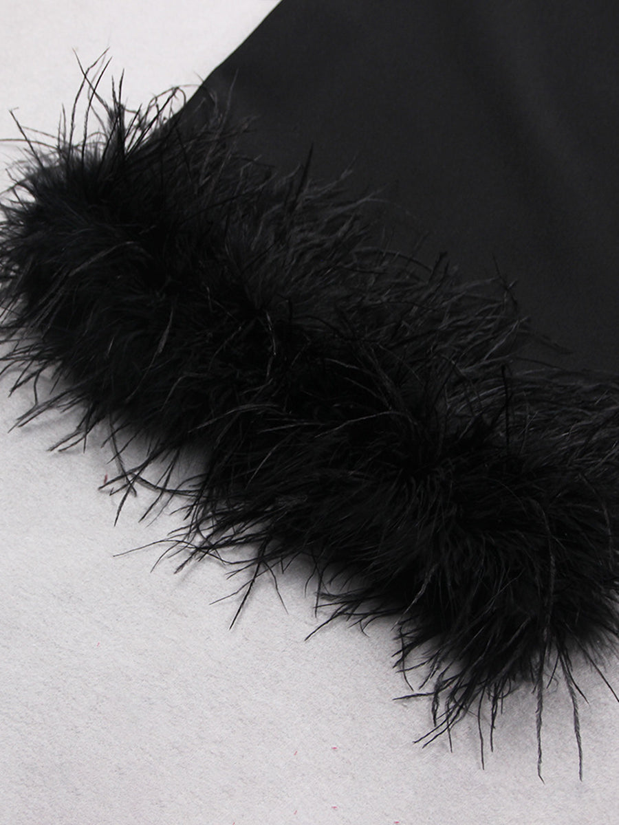 Sheath/Column Strapless Ankle-Length Evening Dresses with Feathers & Back Split