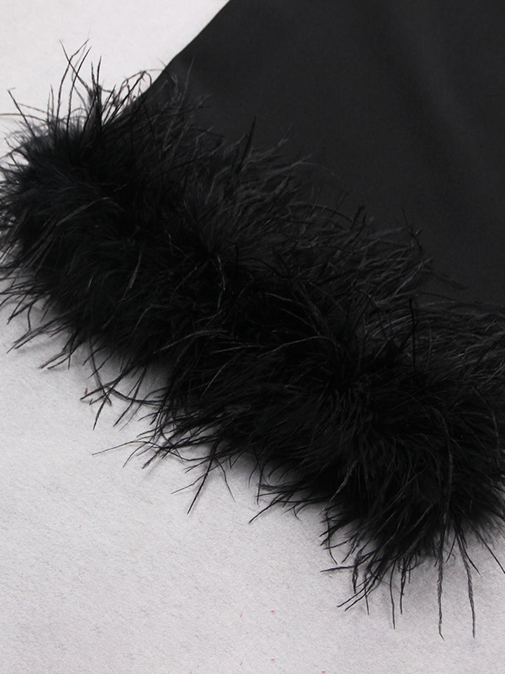 Sheath/Column Strapless Ankle-Length Evening Dresses with Feathers & Back Split