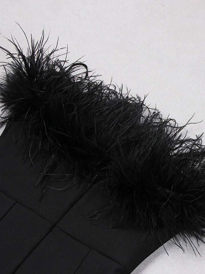 Sheath/Column Strapless Ankle-Length Evening Dresses with Feathers & Back Split