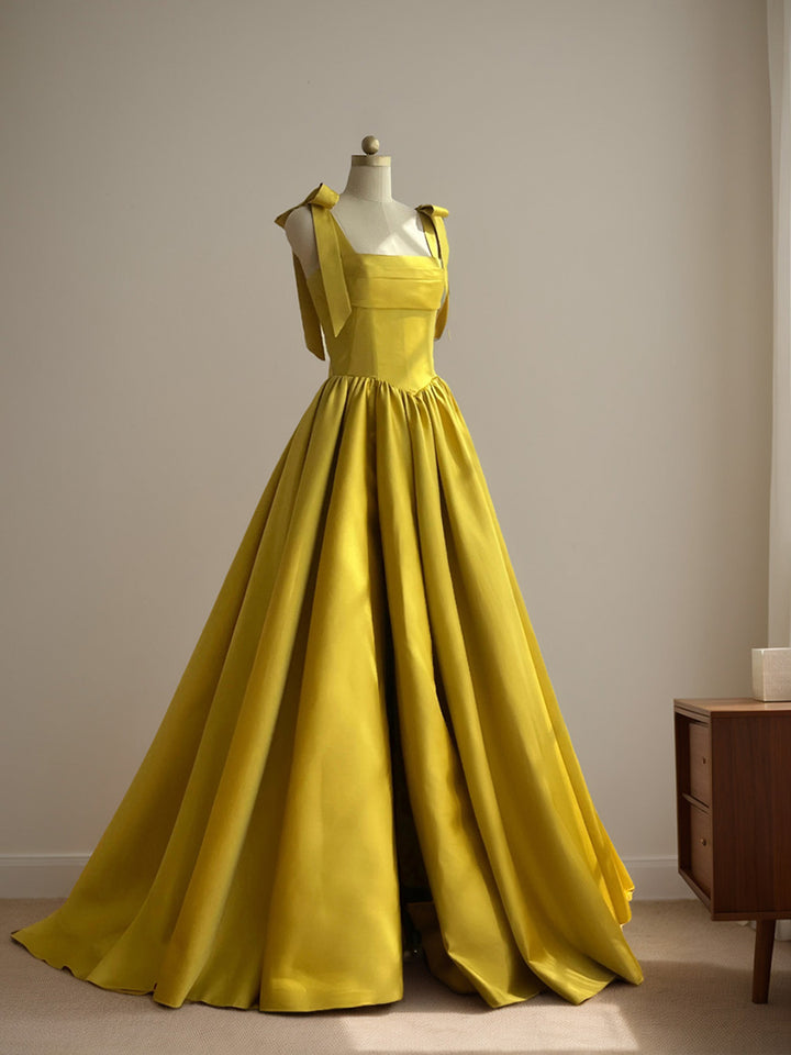 Ball Gown Square Neck Sleeveless Ruched Evening Dresses with Pleats & Split Side