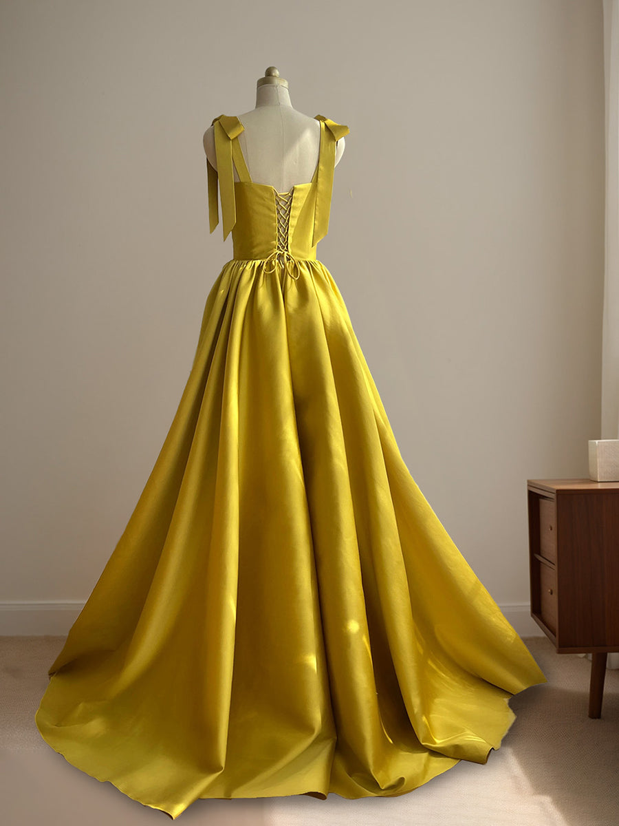 Ball Gown Square Neck Sleeveless Ruched Evening Dresses with Pleats & Split Side