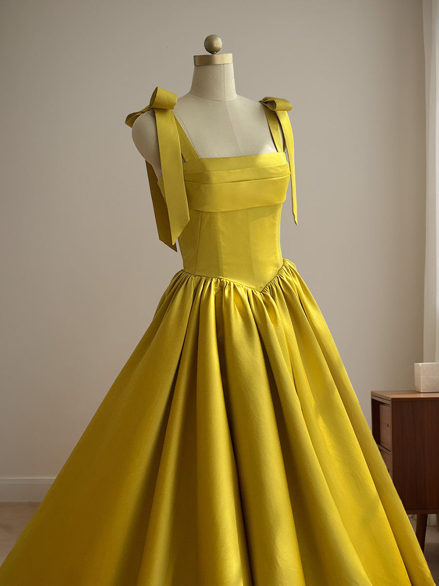 Ball Gown Square Neck Sleeveless Ruched Evening Dresses with Pleats & Split Side