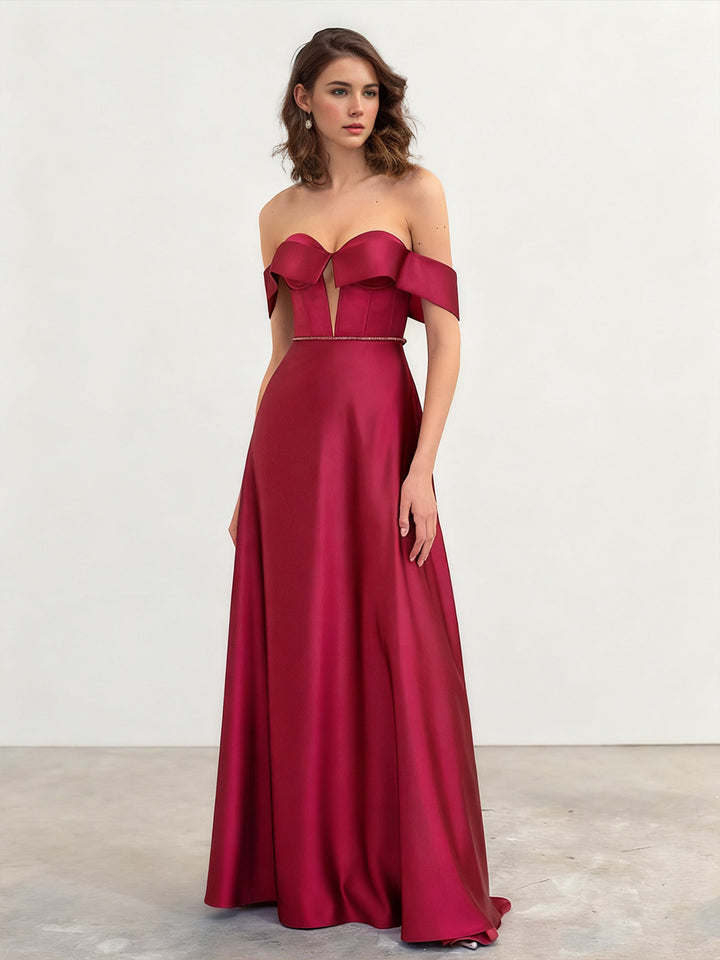 Sheath/Column Off-the-Shoulder Sleeveless Evening Dresses with Cut-out & Belt