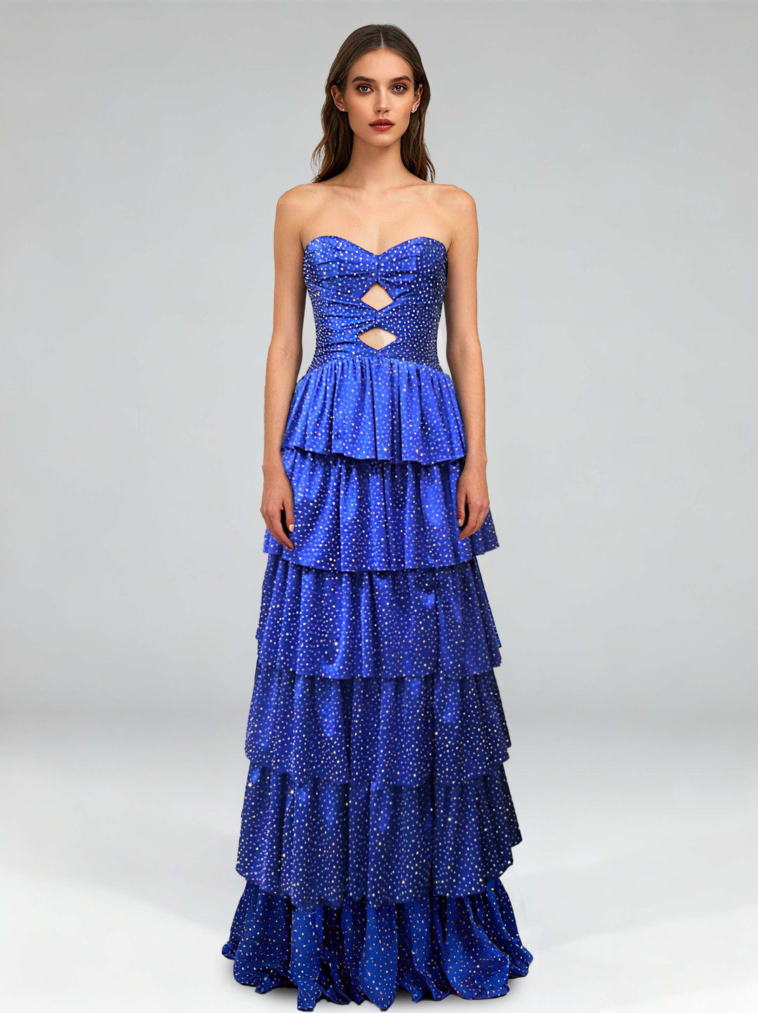 A-Line/Princess Strapless Sleeveless  Floor-Length Evening Dresses with Cut-Out & Tiered Ruffles