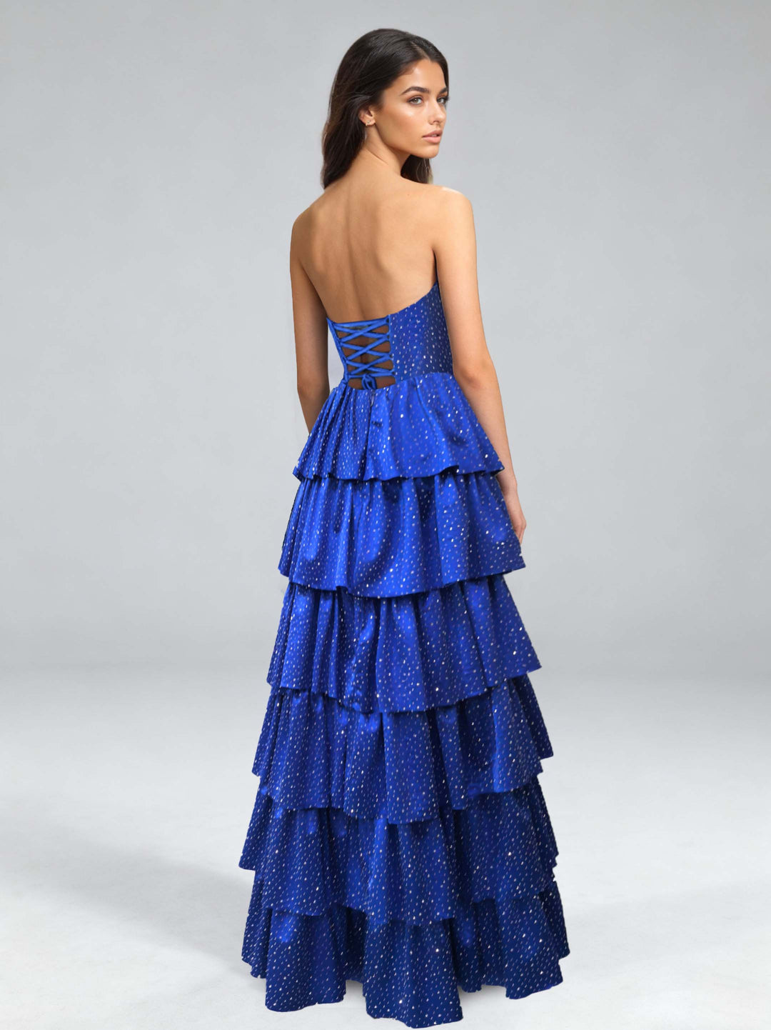 A-Line/Princess Strapless Sleeveless  Floor-Length Evening Dresses with Cut-Out & Tiered Ruffles