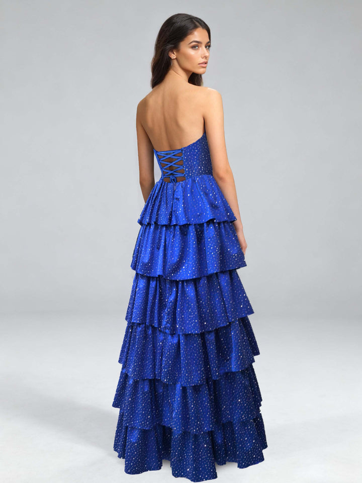 A-Line/Princess Strapless Sleeveless  Floor-Length Evening Dresses with Cut-Out & Tiered Ruffles