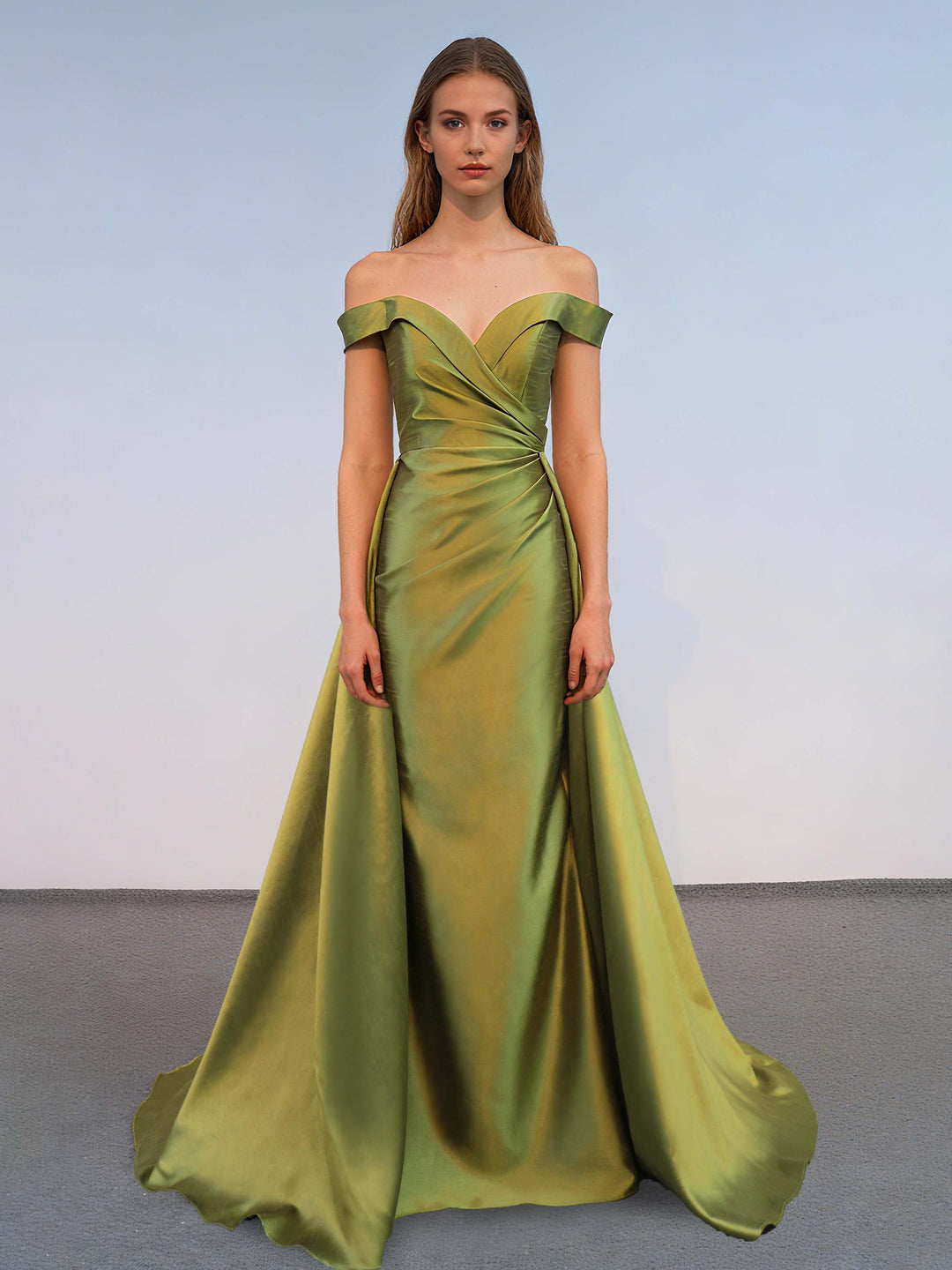 A-Line/Princess Off-the-shoulder Sleeveless Ruched Floor-Length Evening Dresses