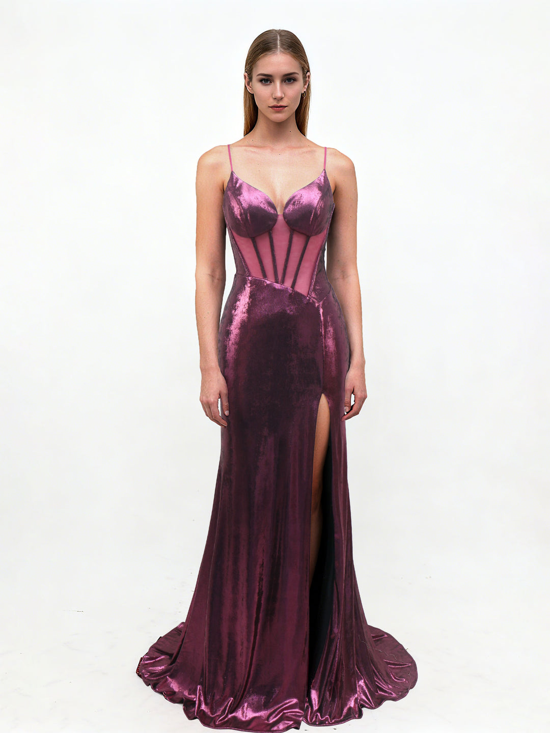 A-Line/Princess Spaghetti Straps Sweep Train Evening Dresses with Side Slit