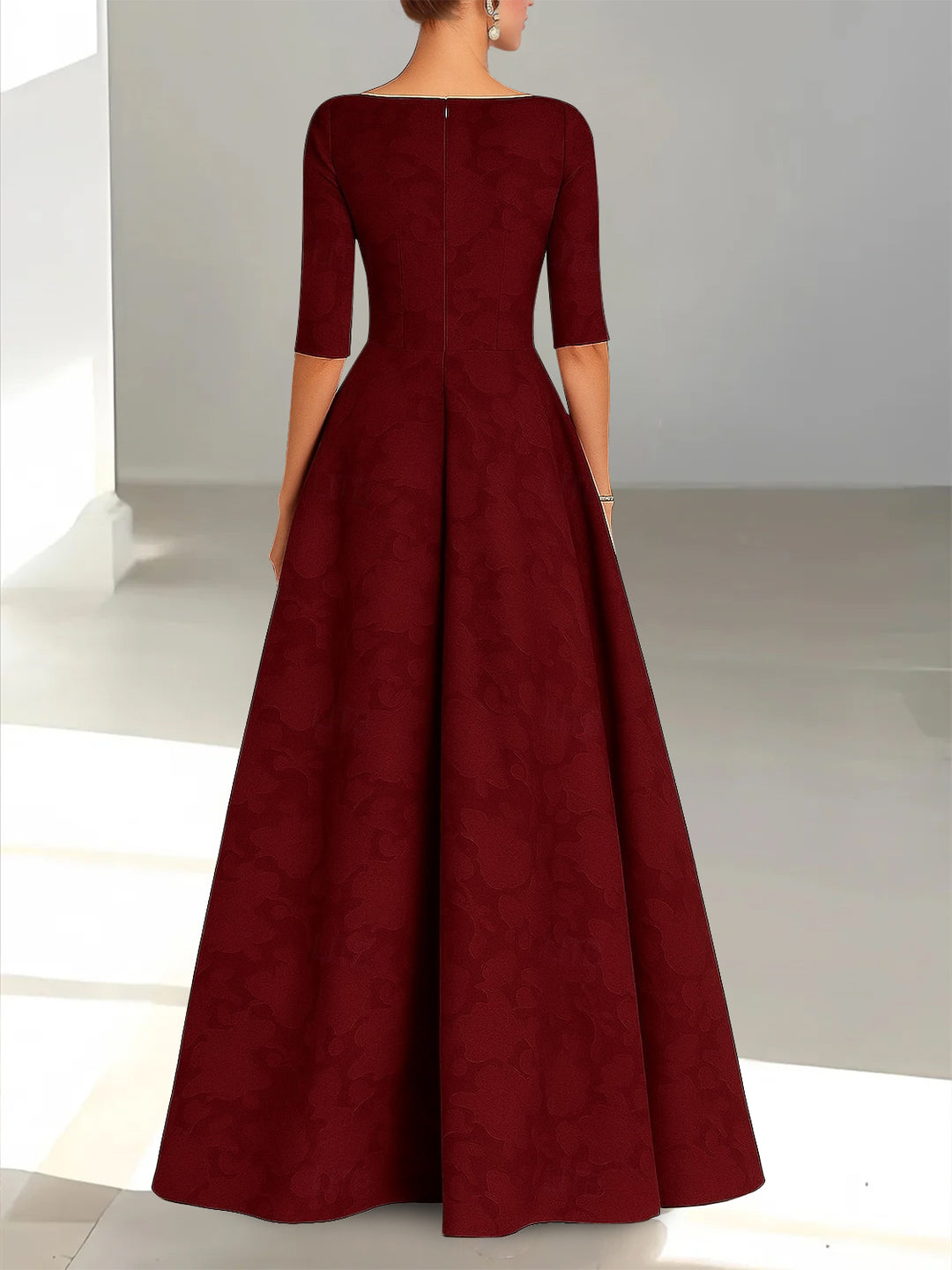 Burgundy Mother of the Bride Dresses 2026 A-Line Women?s 3/4 Sleeves Boat Neck Half Sleeves Floor-Length Formal Wedding Guest Gowns, Burgundy