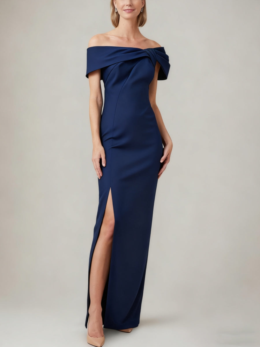 Sheath/Column Off-the-Shoulder Floor-Length Evening Dresses Shoulder Bow Party Dresses with Split Side