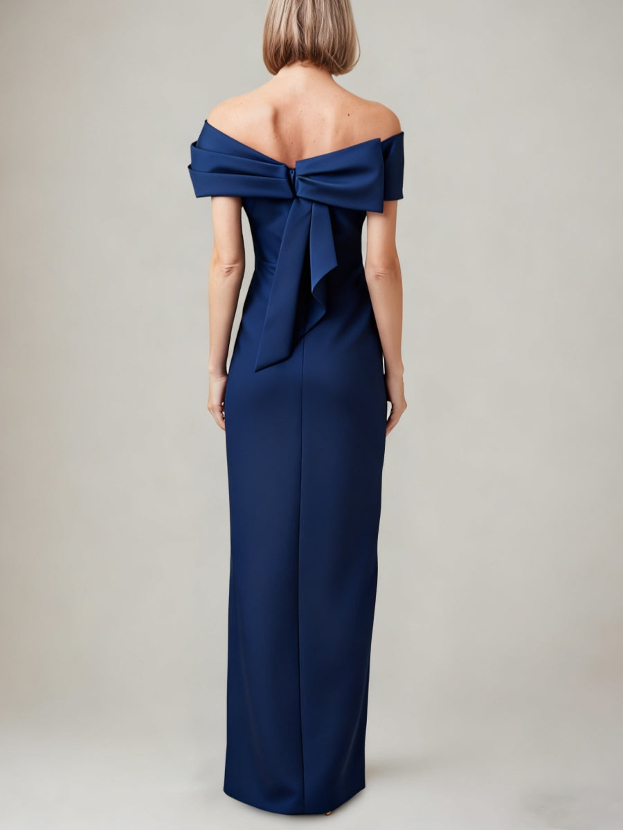Sheath/Column Off-the-Shoulder Floor-Length Evening Dresses Shoulder Bow Party Dresses with Split Side