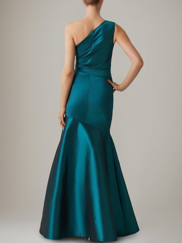 Trumpet/Mermaid One-Shoulder Pleated Evening Dresses Floor-Length Satin Party Dresses