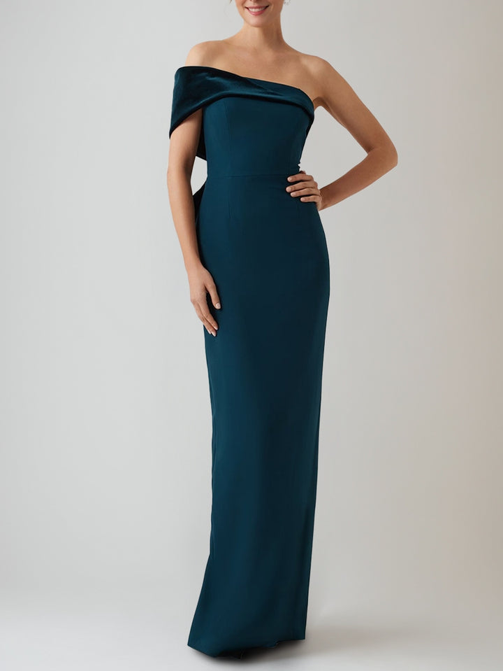 Sheath/Column Floor-Length Off-the-Shoulder Evening Dresses with Velvet Bow Party Dresses