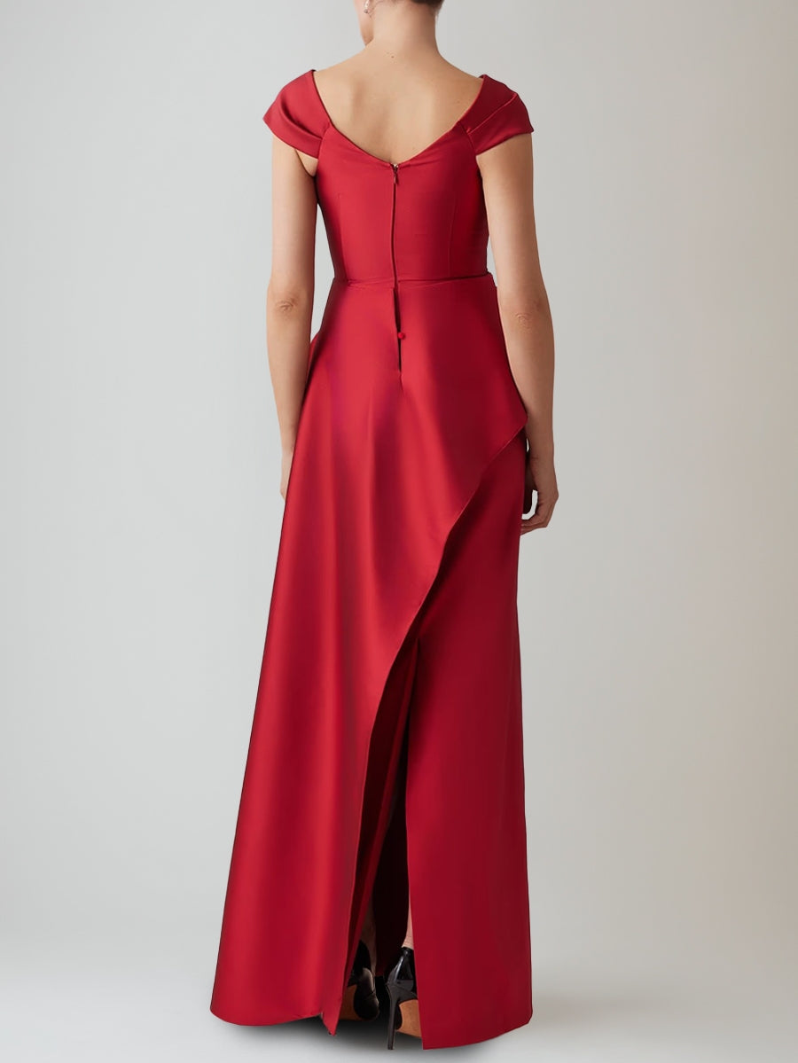 Sheath/Column Off-the-Shoulder Ruched Evening Dresses Floor-Length Satin Party Dresses