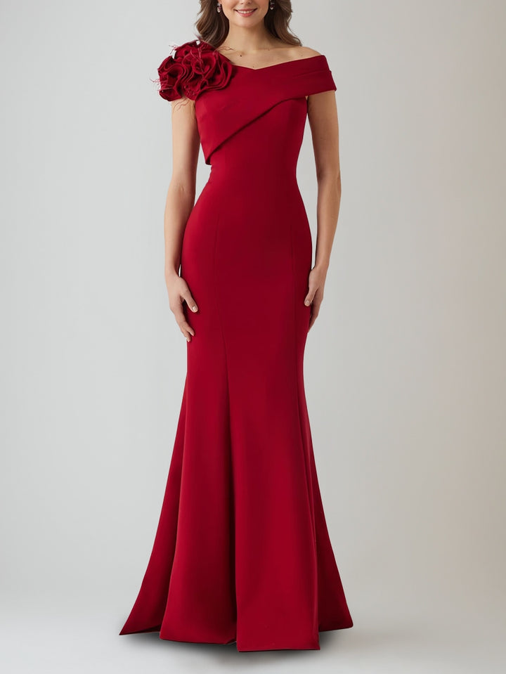 Trumpet/Mermaid Off-the-Shoulder Floor-Length Evening Dresses Ruffles Party Dresses