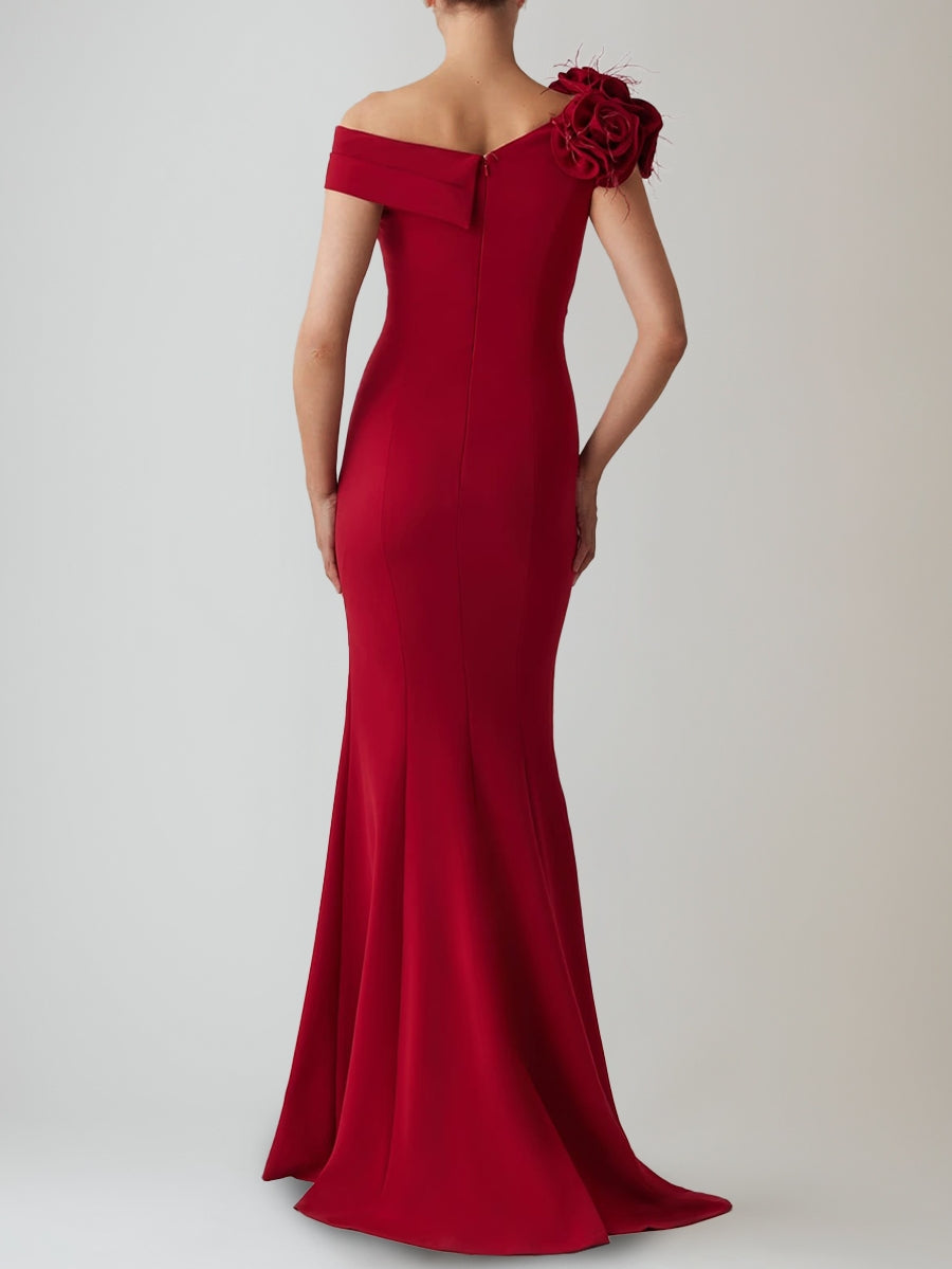 Trumpet/Mermaid Off-the-Shoulder Floor-Length Evening Dresses Ruffles Party Dresses