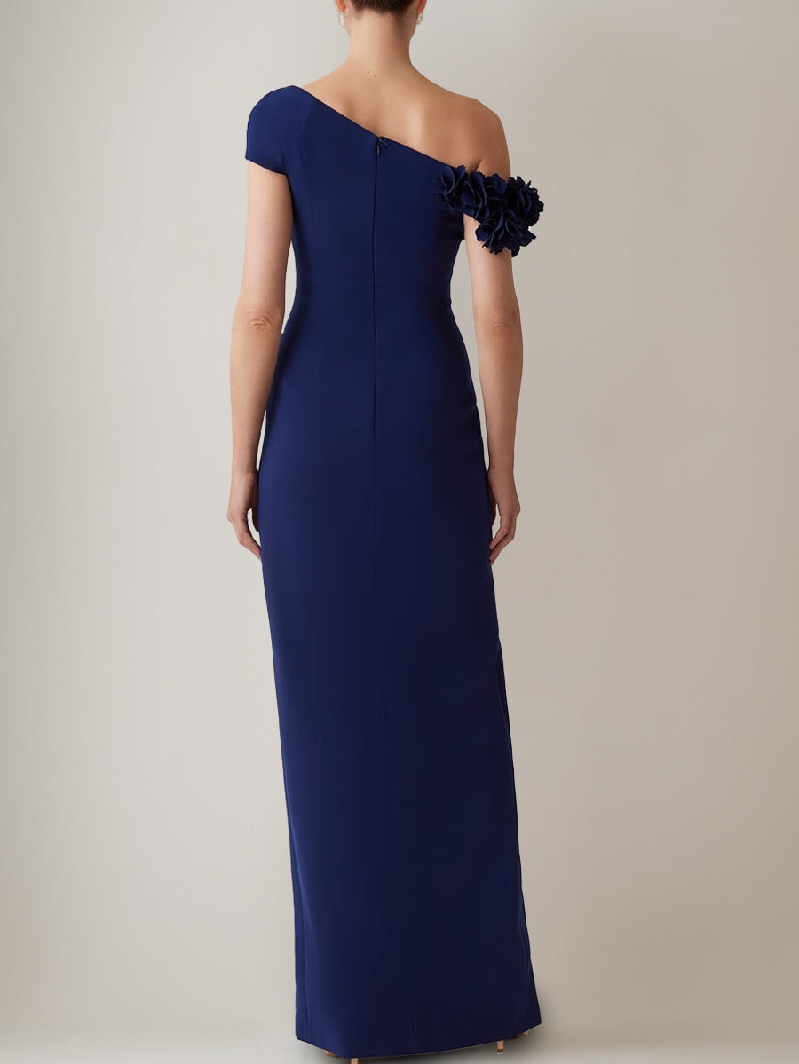 Sheath/Column Off-the-Shoulder Floor-Length Evening Dresses with 3D Flower Party Dresses with Split Side