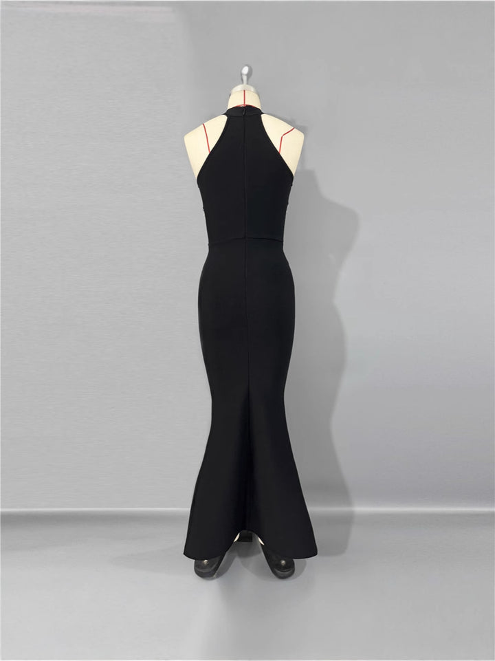 Sheath/Column Halter Floor-Length  Evening Dresses Sleeveless Party Dresses Beading Stretch Satin